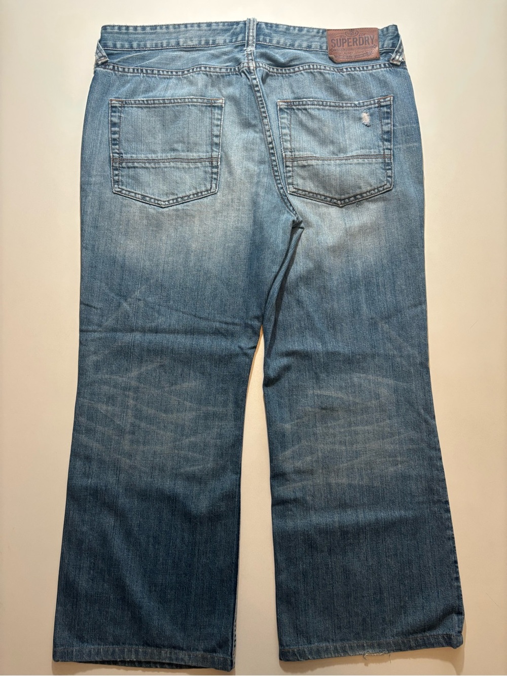 Japan denim Superdry vintage boot cut repaired distressed style faded jeans